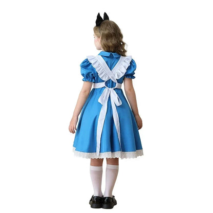 Children Blue Alice In Wonderland Halloween Costume For Kids Party Lolita Maid Dress Cosplay Fancy Carnival Costumes Girls