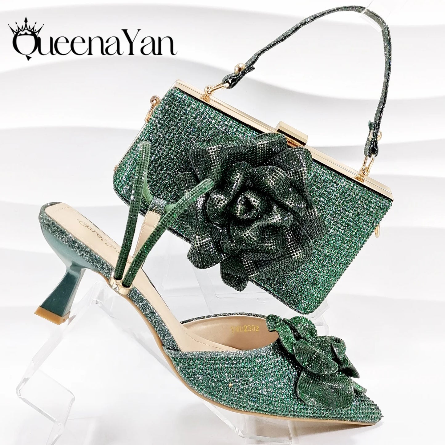 2025 Large Flower Design Shoes & Bag Nigerian Coffee Color Women's Stiletto Shoes For Special Good Time INS Style