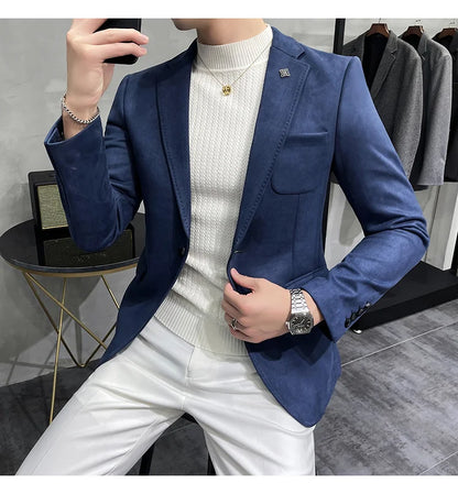 Plus Size 4XL-M Autumn Deerskin Velvet Jackets Blazer 6 Color Men Business Slim Blazers Hommes Casual Wedding Tuxedo Suit Coat