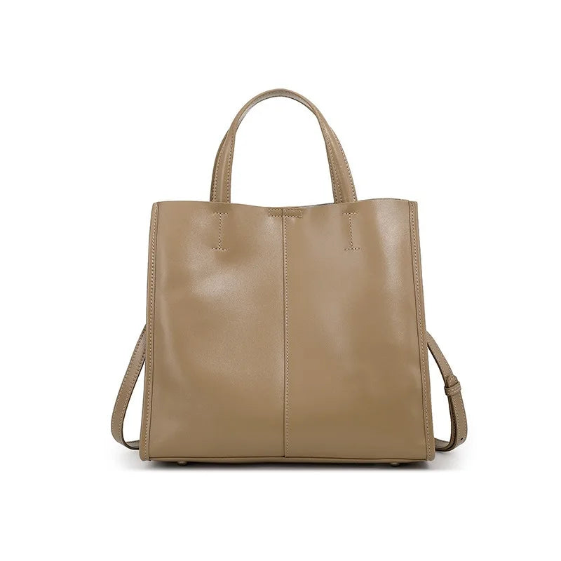 Genuine Leather New Simple Shoulder Bag Large Capacity Shopper Women Luxury Casual Handbag Crossbody Vintage Oil Wax Tote