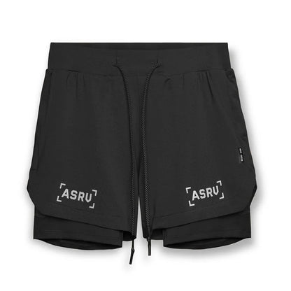 Men's 2 in 1 Double-deck Gym Shorts Quick Dry Summer Running Workout Shorts Zipper Pockets Slim Fit Fitness Training Short Pants