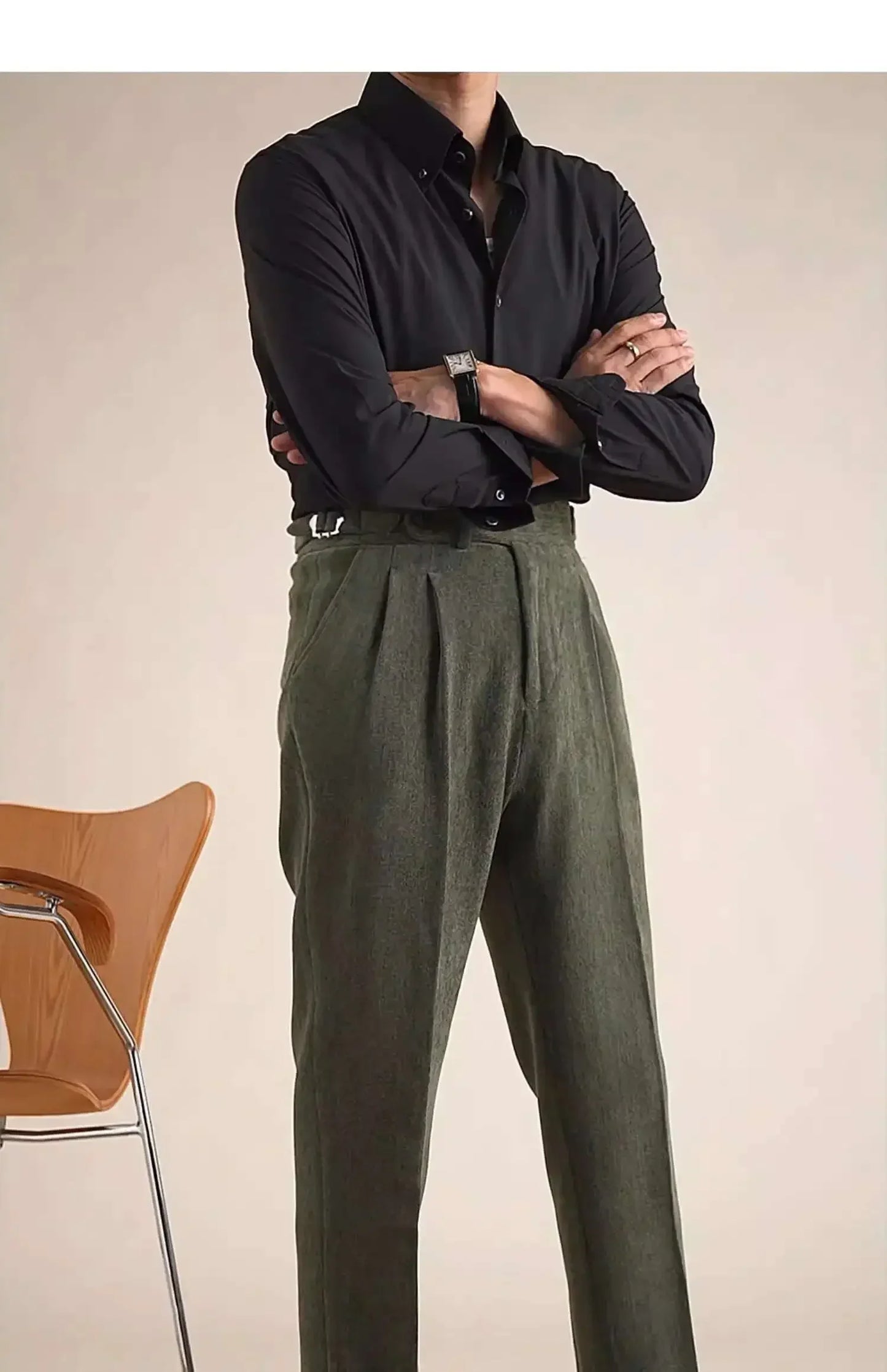 Men Dress Pant Fall Straight Tube Casual Pant Social Trousers Office Double Pleated High Waisted Trousers Men Formal Pant