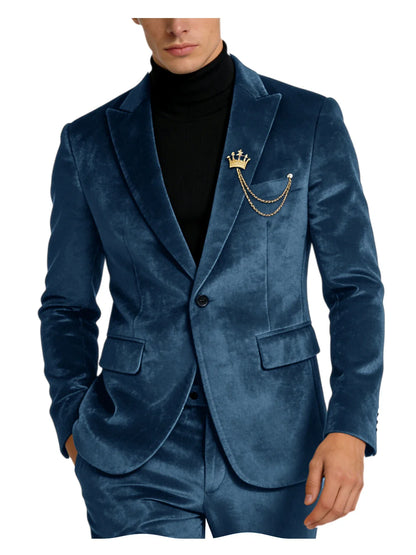 Men's Teal Velvet Blazer 1 Button Single Breasted Slim Fit Formal Wedding Party Suit Jacket