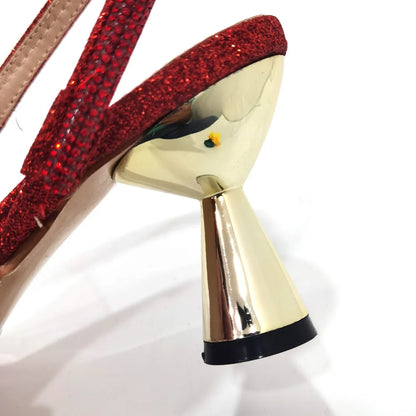 Italian Pointed Toe Wedding Shoes Gold Color Summer Sandal for Women 2023 High Heels Rhinestone Shoe and Bag Set