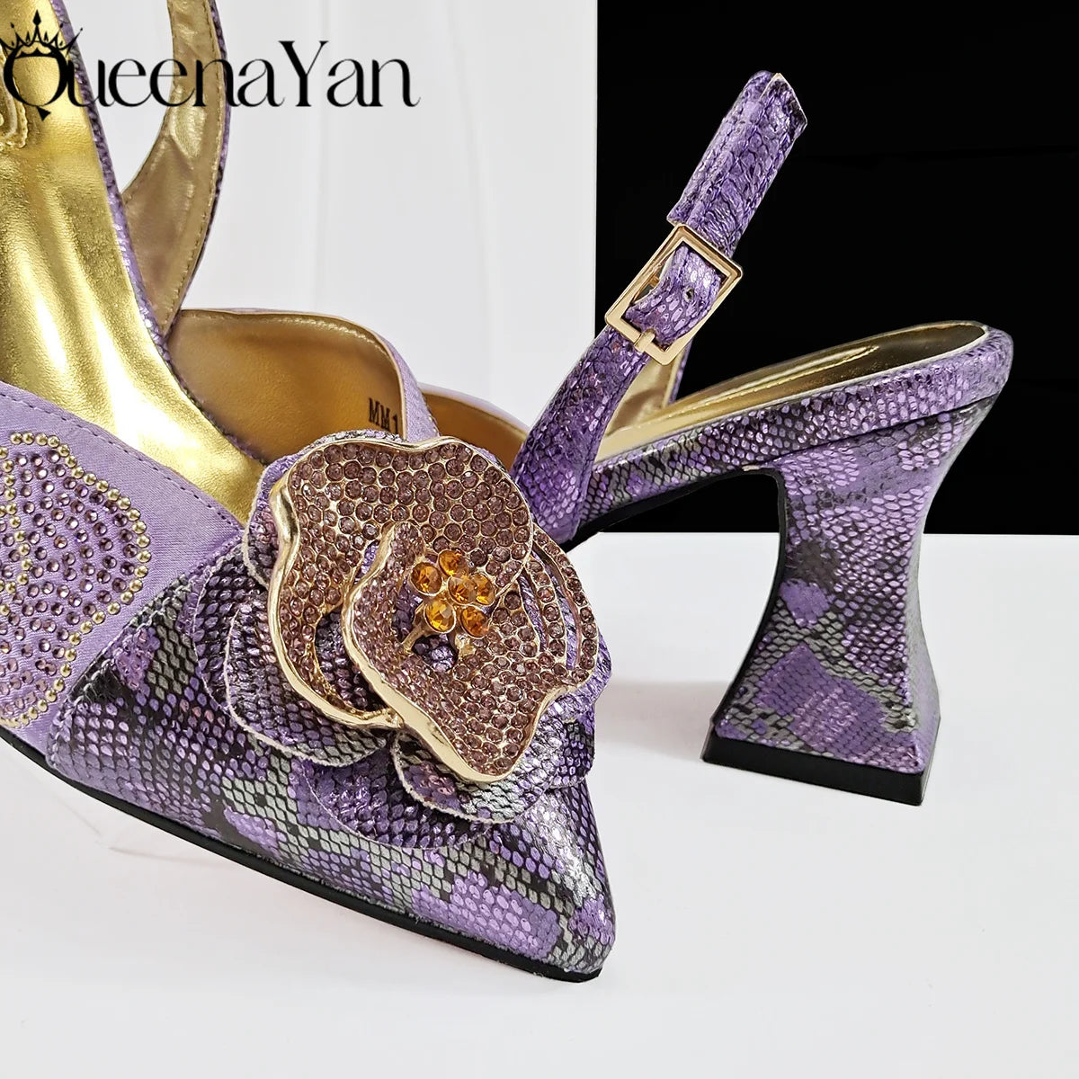 2025 Elegant Lilac Color Women's Heels Handbag Set Rhinestone Embellished Designer Shoes for Weddings Special Events