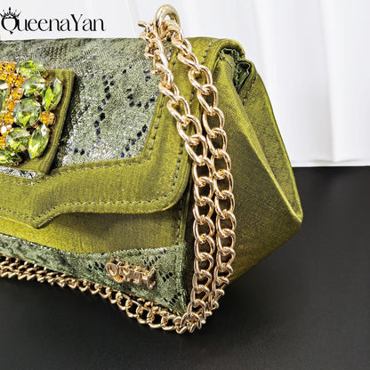 Evening's Best Shoes and Bag! Full Diamond Design Irregular Handle Bag Stiletto Heel and Pointed Toe Women's Sho
