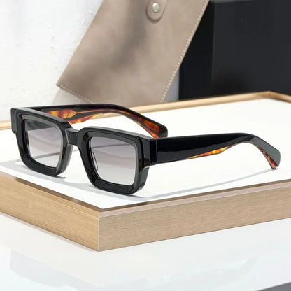 Classical Rectangle Sunglasses Handmade in Japan Fashion Designer High Quality UV400 for Men Women Vintage Eyeglasses with Case