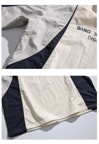 Japanese-inspired Color-blocked Crew Neck Sweatshirt with Patchwork Design: Men's Spring/Autumn Outdoor Leisure