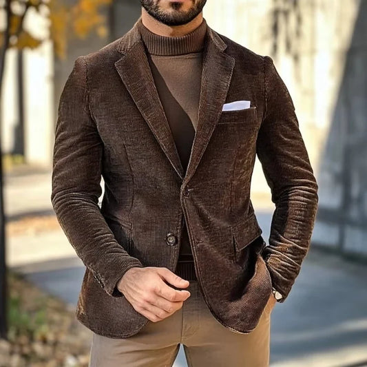 Men's Jacket High-Quality Corduroy Single-Breasted Formal Suit Vintage Business Formal Jacket Men's Trendy Jacket Suit Blazer