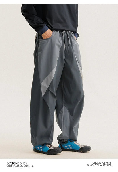 Men Outdoor Lightweight Quick Dry Ultra Loose Casual Splice Wide Leg Techwear Track Cargo Pants Women Streetwear Baggy Trousers