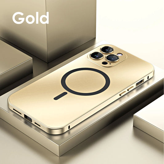 Aluminum Metal Frame Magnetic Case For iPhone 13 12 14 15 16 17 Pro Max For Magsafe Wireless Charging Lens Film PC Back Panel