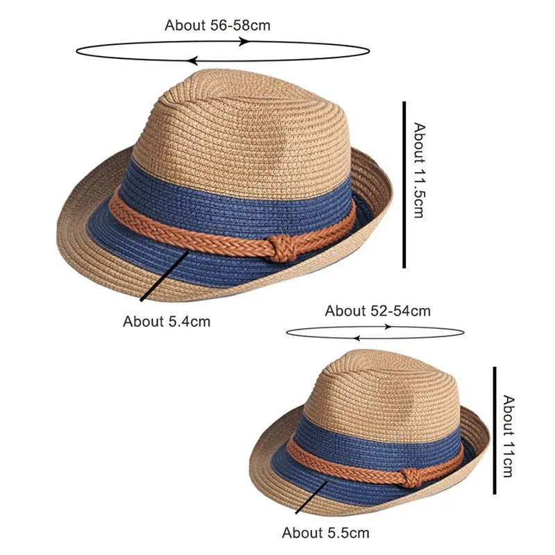 Classic Nostalgic Striped Straw Hat for Outdoor Travel Parent-child Fedoras Sun Shading and Sun Protection Denim Hat