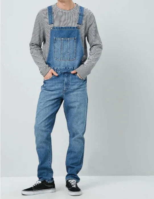 New Four Seasons Style Jeans for Men Men's Blue Denim Overalls New Men's Jumpsuit Pants Casual Straight Classic  Denim Trousers