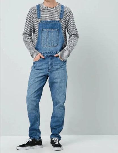 New Four Seasons Style Jeans for Men Men's Blue Denim Overalls New Men's Jumpsuit Pants Casual Straight Classic  Denim Trousers