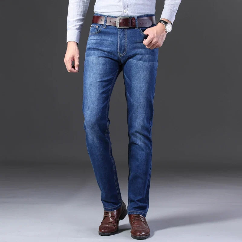 New Men Light Luxury Stretch Slim Fit Pants Comfortable Soft Business Fashion Straight Casual Denim Trousers Male Brand Clothing