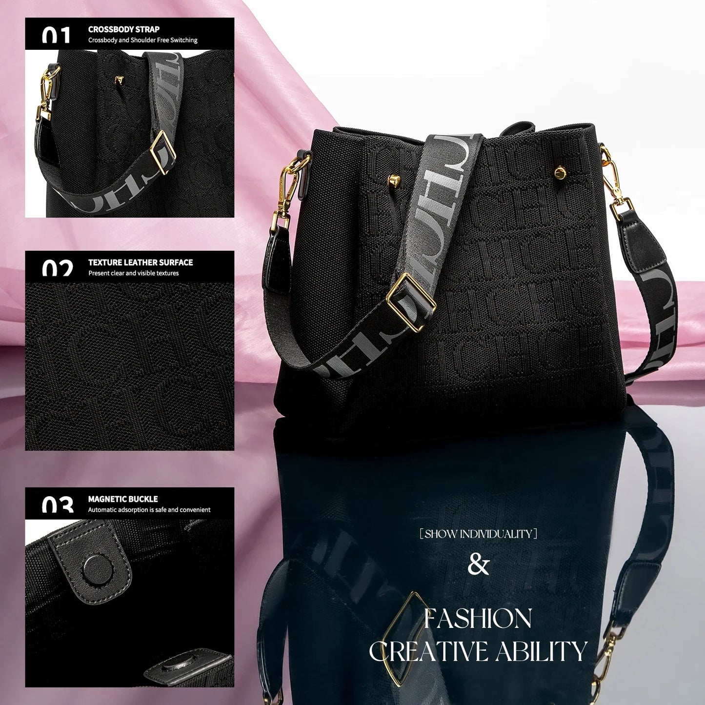 Fashion Party Multifunctional Occasion Handbag Classic Retro New Solid Color Letter Design Women's Shoulder Bag