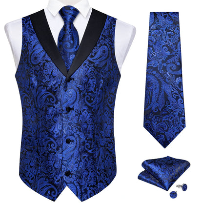Men's Paisley  Suit Vest with Macthing Golden Paisley Neck Tie Handkerchief Cufflinks Wedding Prom Tuxedo Waistcoat