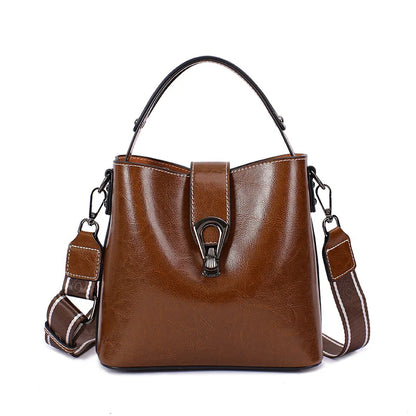 Real Cowhide Leather Women's New Bucket Bag Lady Fashion Single Shoulder Messenger Bag Versatile Handbag Casual Crossbody Bags