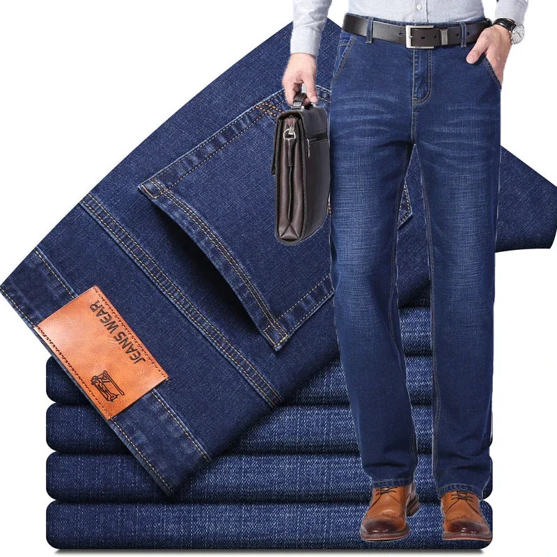 2026 Cotton Stretch Jeans Business Casual Men's Thin Denim Jeans Grey Spring Summer Brand New Fit Straight Lightweight