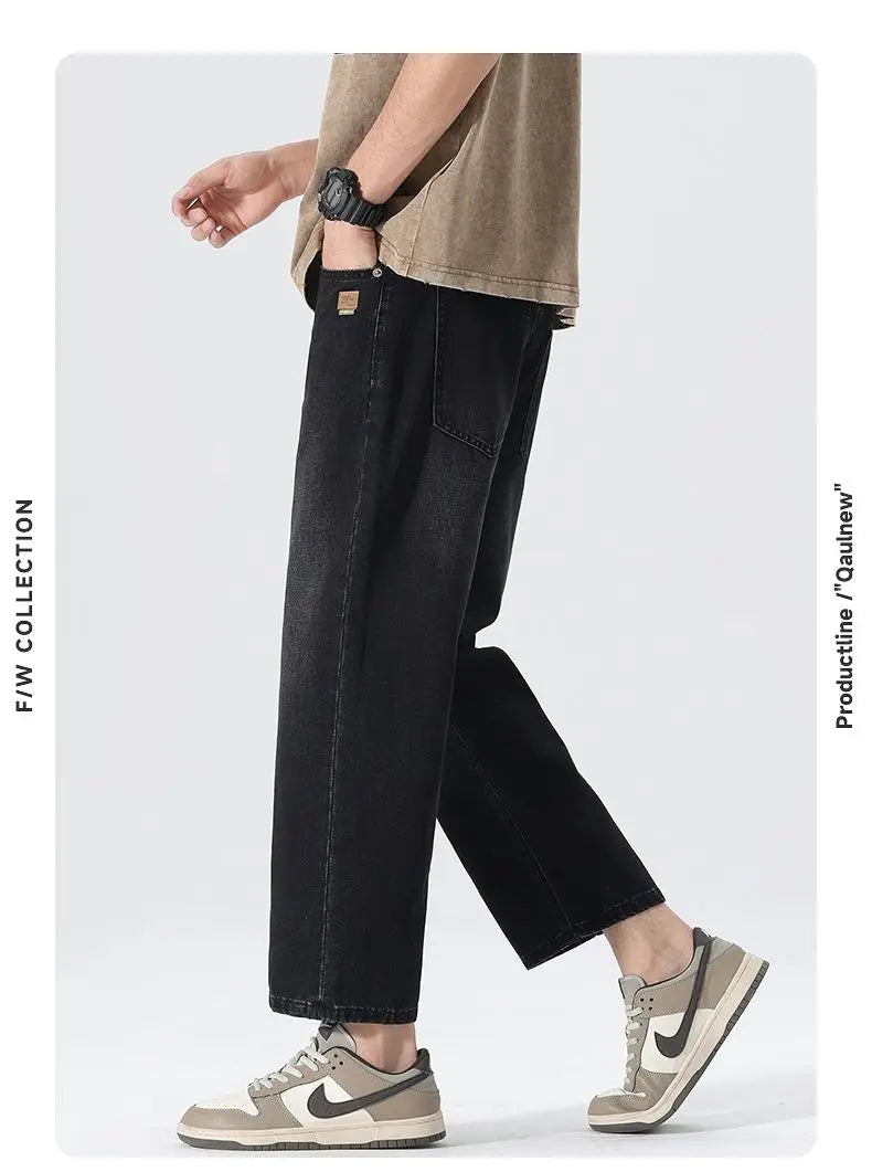 High Streets Spring Summer Men's Jeans American Retro Baggy Wide Leg Denim Pants Loose Solid Cotton Jeans Male Trendy Trousers