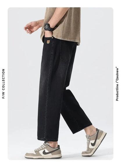 High Streets Spring Summer Men's Jeans American Retro Baggy Wide Leg Denim Pants Loose Solid Cotton Jeans Male Trendy Trousers