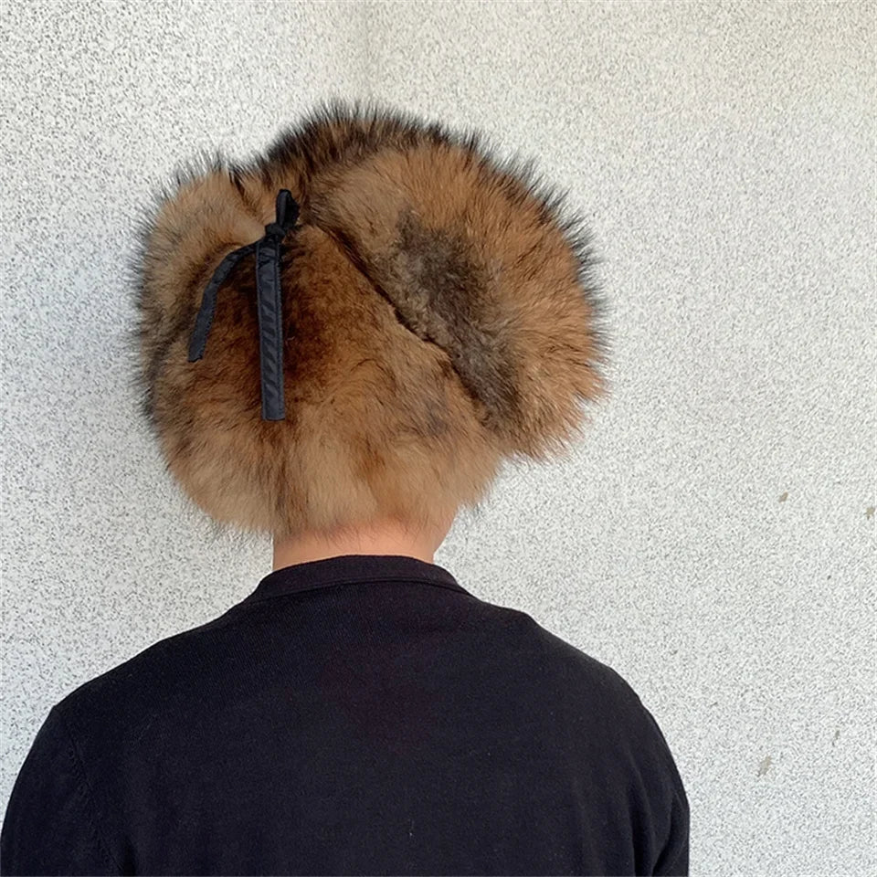 Men's Hat Winter Natural Raccoon Fur Er Hats Russian Hat Outdoor Warm Soft Luxury Quality Real Fur Cap Fur Hat for Men Caps