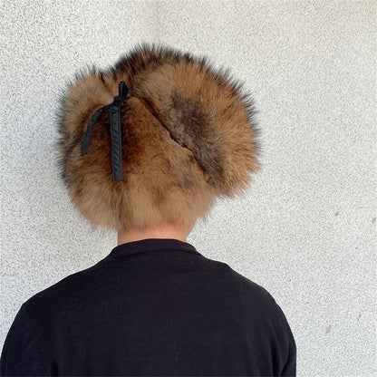 Men's Hat Winter Natural Raccoon Fur Er Hats Russian Hat Outdoor Warm Soft Luxury Quality Real Fur Cap Fur Hat for Men Caps