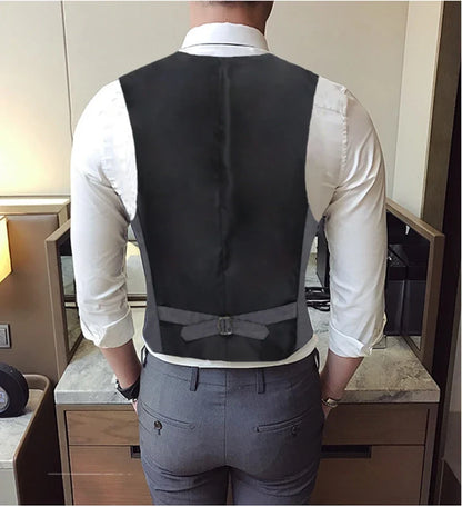 Fashion Single Breasted Suit Vests for Men Grey Black High-end Male Waistcoat Slim Fit Formal Business Casual Vest Plus Size 7XL