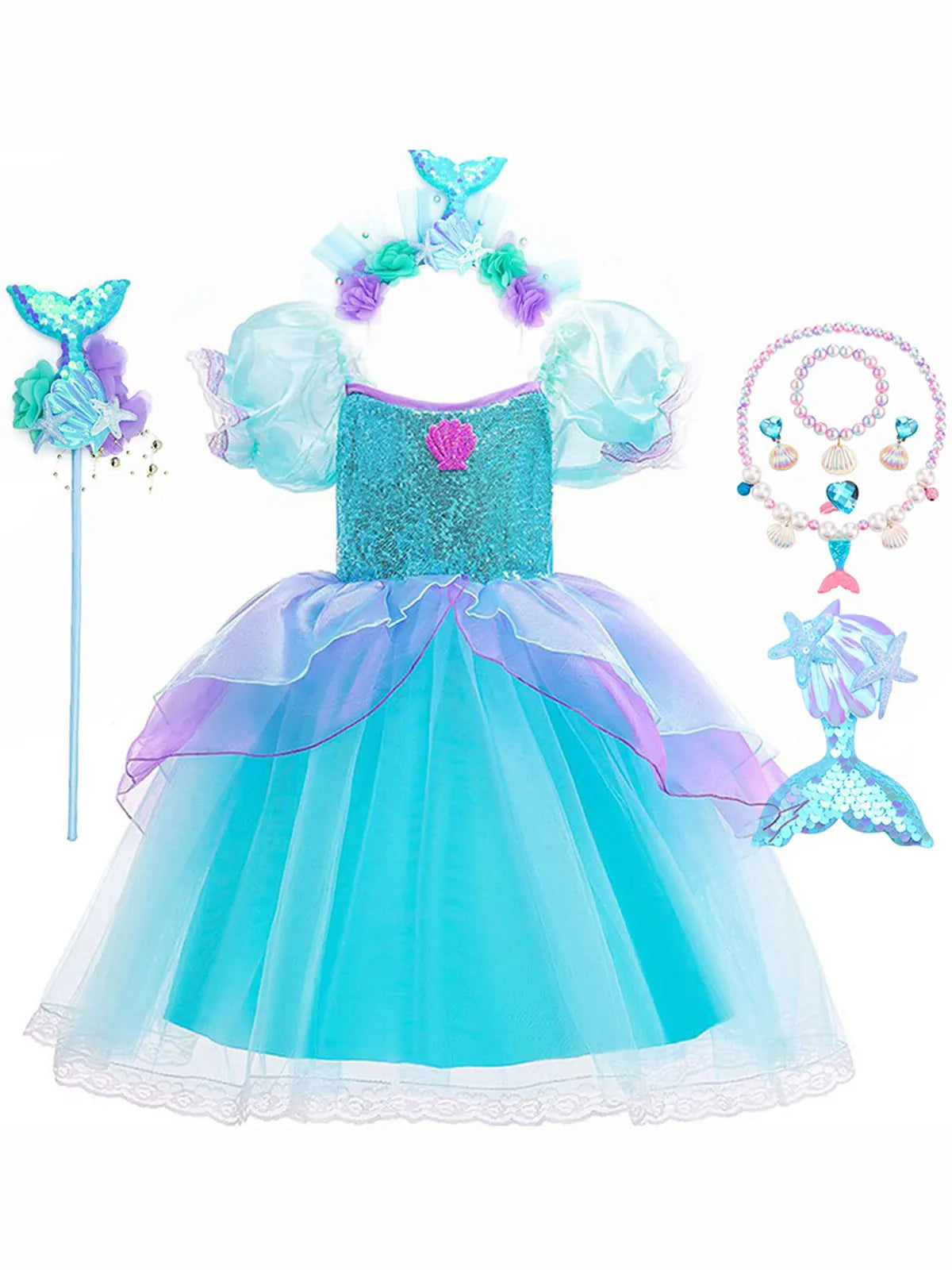 Summer Girl Mermaid Dress For Children Birthday Party Princess Cosplay Costume Ariel Halloween Fantasy Dress Summer Elegant Gown