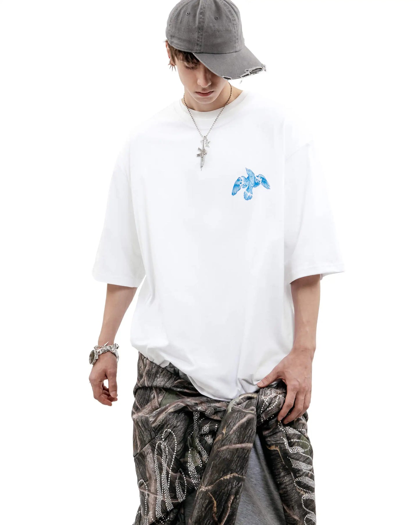 Harajuku Oversized Streetwear Men's Clothing The Bright Side Graphic Print Tshirt Cotton Hip Hop Punk Short Sleeve Tops Goth Y2k