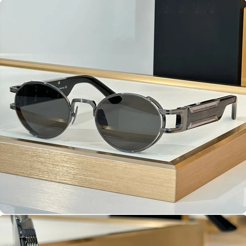 INS Luxury Sunglasses Small Oval Frame Alloy High Quality Handcrafted Fashion Brand Design UV400 for Unisex Eyeglasses with Case