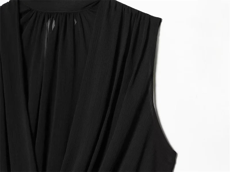 Women's Top 2026 New Spring Summer Fashion Black Sleeveless Pleated Top for Women Casaul Chic Women Top