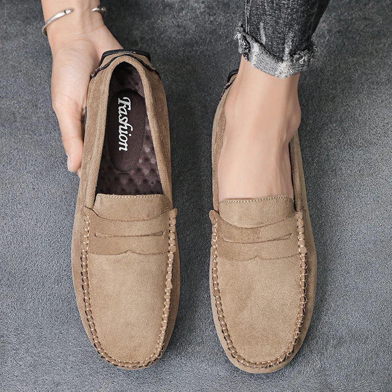 Fashion Suede Men Casual Shoes Breathable Leather Mens Loafers Slip on Male Driving Shoes Luxury Brand Comfortable Boat Shoes