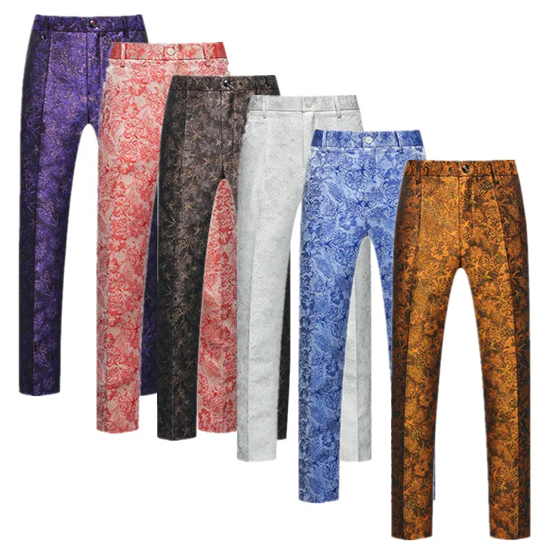 New Men Luxury Jacquard Suit Pants Fashion Wedding Party Groom Dress Trouser