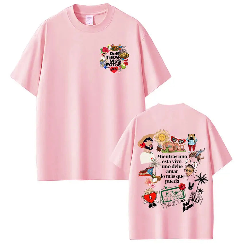 Rapper Bad Bunny T-shirt Debi Tirar Mas Fotos DTMF T Shirts Men's Women Clothing Fashion Hip Hop Cotton Casual Oversized T-shirt