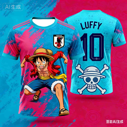 2026 Japan One Piece Luffy Football Jersey T-shirt Kids Football Special Jersey Kit Adult Men's Quick-Drying Sweatshirt