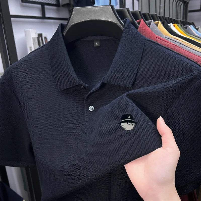 Men's Cotton100% High End Brand Lapel Polo Shirt Summer New Solid Color Print Short Sleeve T-Shirt Casual Breathe Men's Clothing
