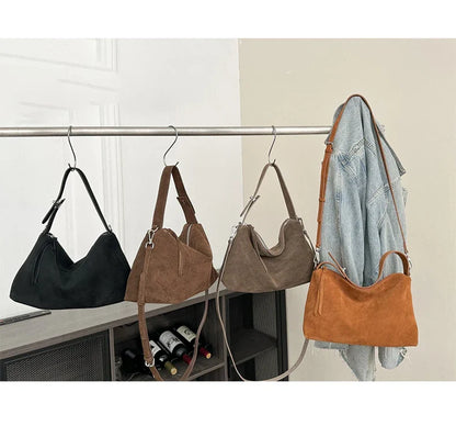 Fashion Autumn Winter Big Boston Tote Soft Matte Suede Cow Leather Women's Handbag Shoulder Crossbody Bag For Women Grey Brown
