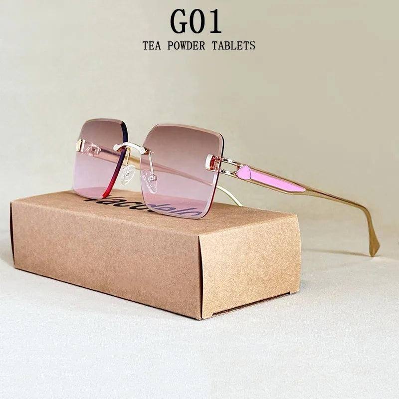 2025 Rimless Sunglasses Women Trendy Vintage Square Fashion Glasses Sunscreen Lentes De Sol Mujer Lunette Soleil Femme Zonnebril