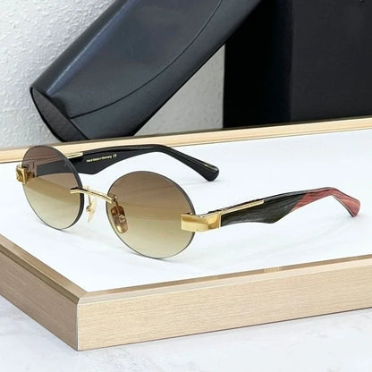 High Street Rimlesss Sunglasses Oval Alloy Acetate High Quality for Men Women Classical Vintage UV400 with Case