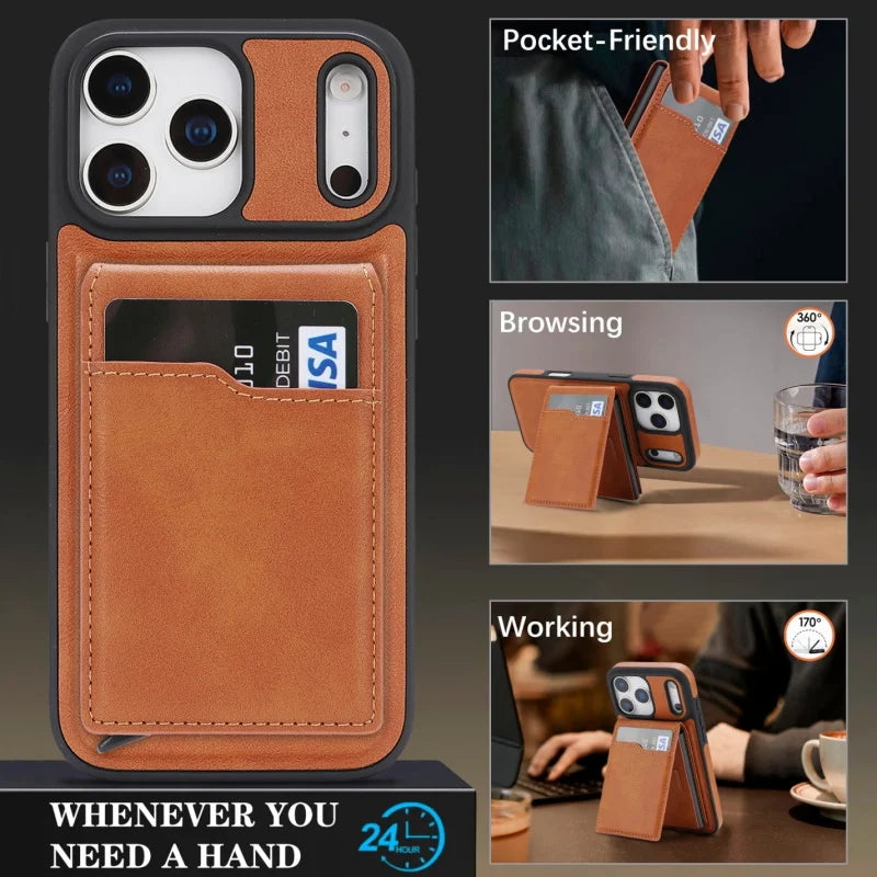 Magnetic Wallet Phone Case for iPhone 13 14 15 16 17 Pro Max, Wireless Charging Foldable Stand, Card Holder Protective Cover