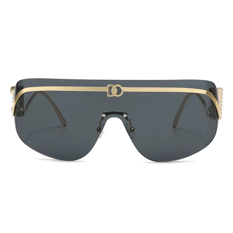 New Luxury Oversized Shield Sunglasses 2026 Gold Metal Brand Gradient Lens Sun Glasses UV400 Protection Trendy Shades Sunglass