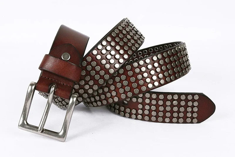 Top Heavy Metal Genuine Leather Belt Men Cowskin Cowboy Belt Ceinture Homme Punk Jeans Strap Wide Cinturon Mujer Waistband
