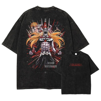 Japan Anime Bleach Aizen Sousuke Graphic Tee Men Oversized Washed Tshirts Manga Casual T Shirt Harajuku Male Cotton T-shirt