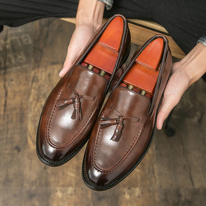 Size:38-46 American Academy Style Fringe Loafers for Men Men's Bottoms Casual Shoes Outdoor Fashion Blue Patent Leather Shoes
