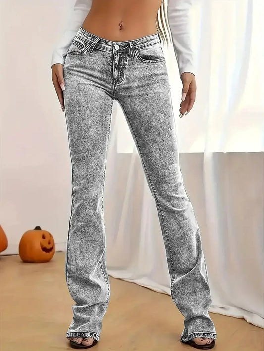Jeans for Woman Y2k Jeans Gray Stretch Flared Minimalist Comfort Fit Retro Style High Waist Vintage Fashion Trendy 2025