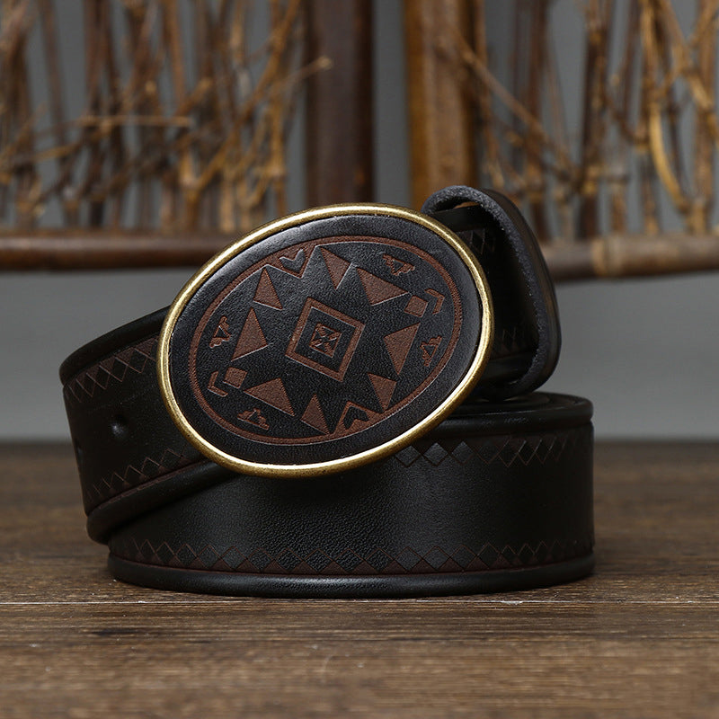 3.8CM Men High Quality Genuine Leather Belt Luxury Smooth Buckle Belts Pure Cowskin Laser Engraving Strap Male Jeans for Man