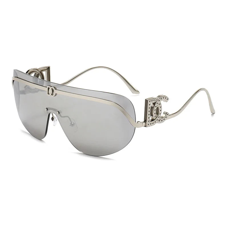 New Luxury Oversized Shield Sunglasses 2026 Gold Metal Brand Gradient Lens Sun Glasses UV400 Protection Trendy Shades Sunglass