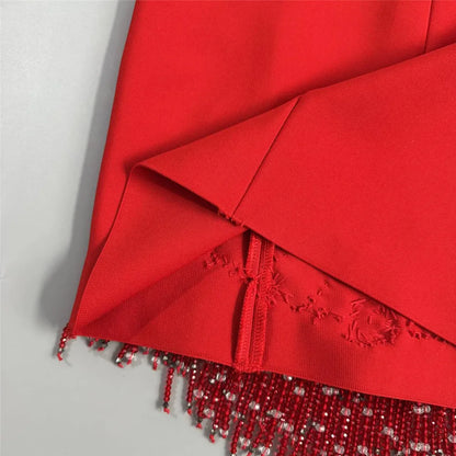 Women Sexy Sleeveless Bandage Dress Fashion Beading Tassel Clothes Club Party Bodycon Dresses