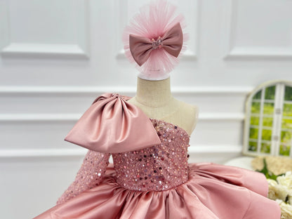 Gorgeous and Elegant Girls Dress Satin Bow Girls High-End Party Evening Dress Exquisite Baby Girl One-Year-Old Clothing